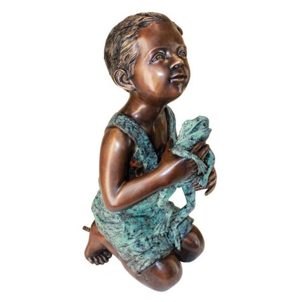 Boy with Frog Cast Bronze Garden Statues Spout garden fountains